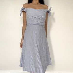 J. Crew off shoulder seersucker midi dress sz 0 P